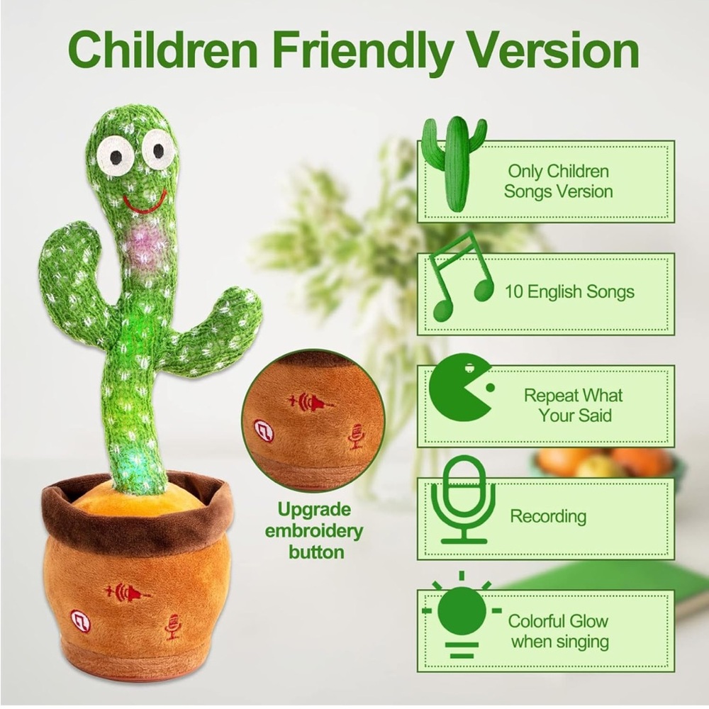 Dancing Talking Cactus Toy Colorful Glowing Repeating What You Say NEW